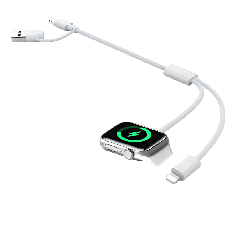 3-in-1 Short Charging Cable for Apple Watch and iPhone (1.3ft/40cm)