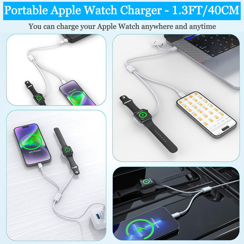 3-in-1 Short Charging Cable for Apple Watch and iPhone (1.3ft/40cm)
