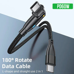 Top-Up 2-in-1 USB Type-C Cable (60W) with 180° Rotating Connector