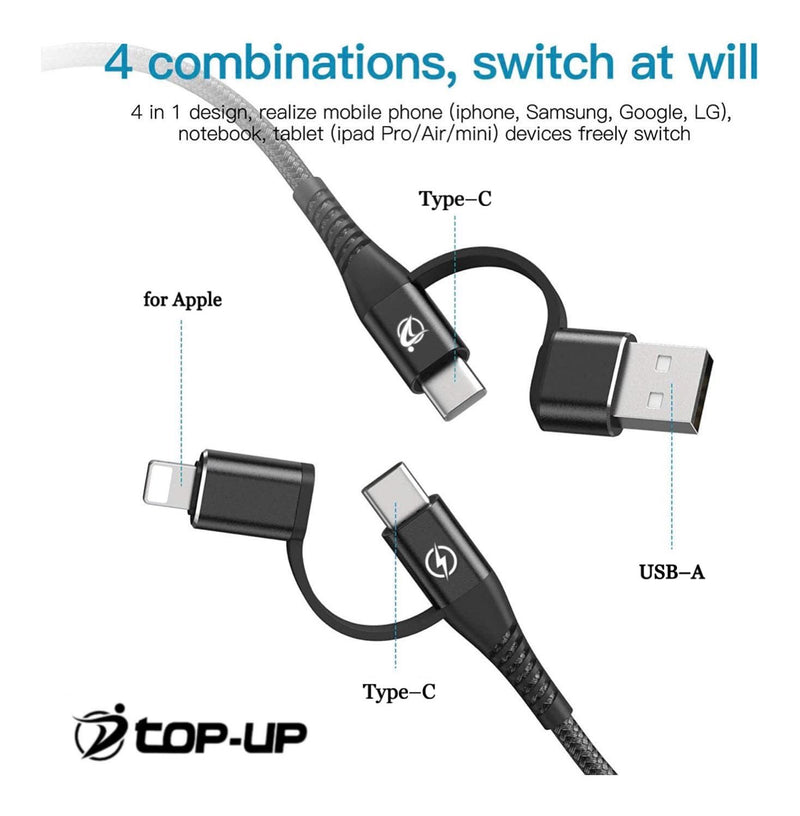 top-up 4-in-1 ultra-fast pd 60w charging data cable 3.3ft